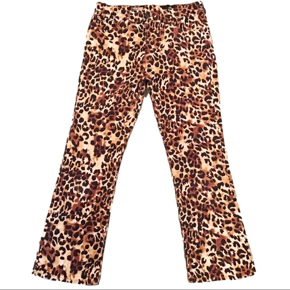 AG Jodi Crop High-Rise Slim Flare Jeans Leopard Animal Print Tan Black 27 NWOT - Picture 2 of 9